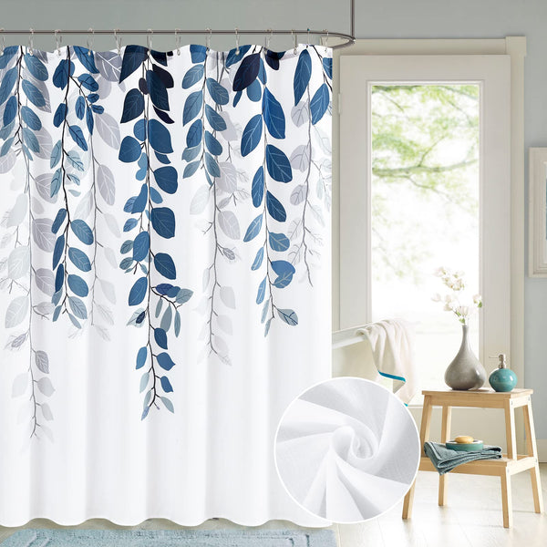 Blue Eucalyptus Shower Curtains, 70.8"Floral Watercolor Leaves on Top Shower Curtain Botanical Nature
