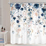 Blue Floral Flower Shower Curtain, 70.8"Cute Navy Flower Pastel Watercolor Plant Eucalyptus Leaf