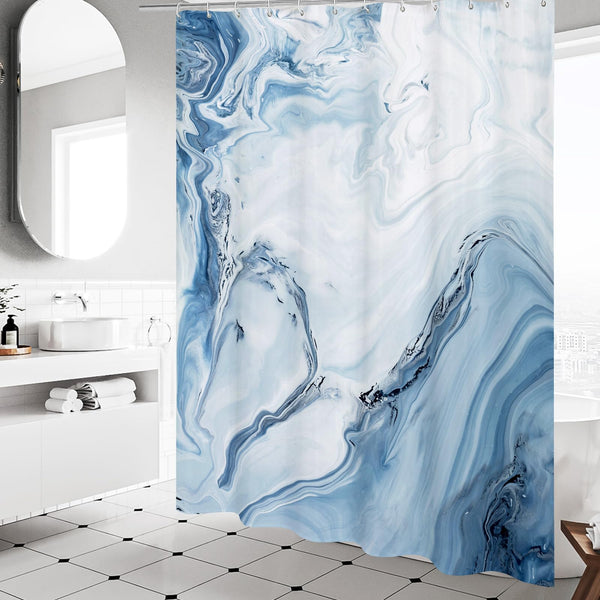 Blue Marble Shower Curtain, Modern Ombre Elegant Waterproof Polyester Shower Curtains, 70.8 Inch