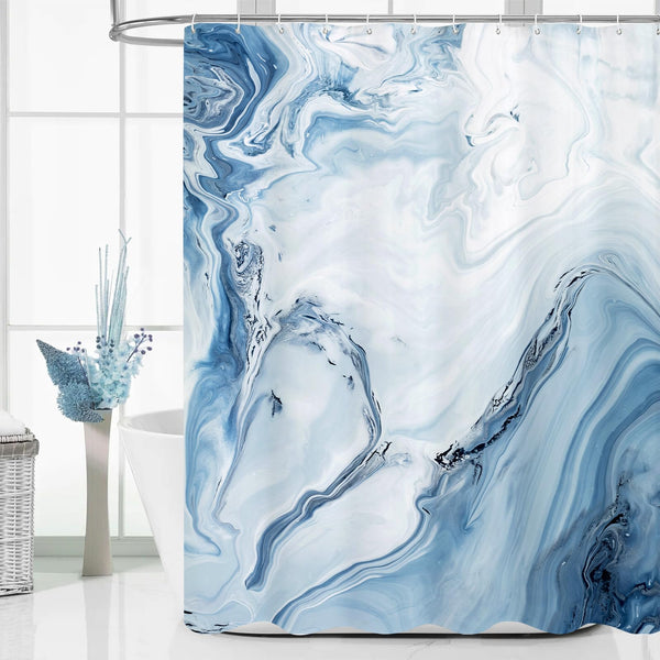 Blue Marble Shower Curtain, Modern Ombre Elegant Waterproof Polyester Shower Curtains, 70.8 Inch