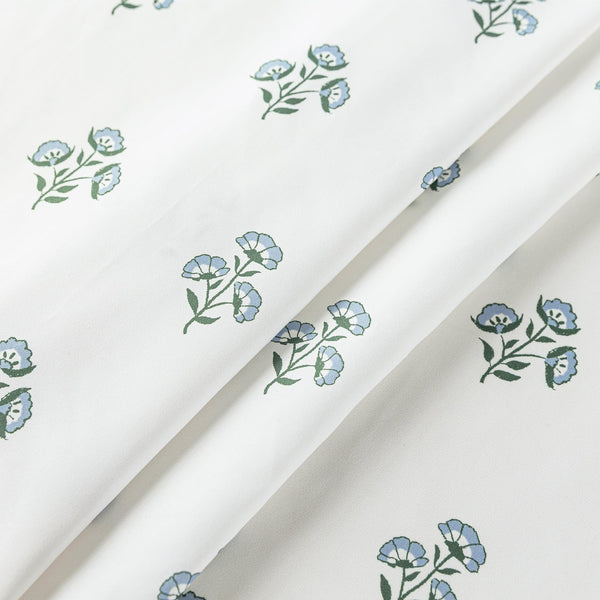 Blue and Green Boho Vintage Floral Shower Curtain, 70.8" Modern Farmhouse Light Blue White Block Print Botanical