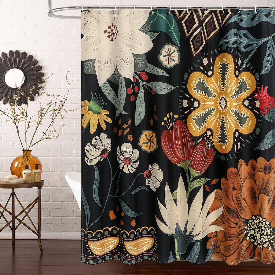70.8" Boho Floral Shower Curtain, Tropical Leaves Fabric Cloth Shower Curtains for Chic Elegant Shower Curtain