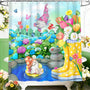 70.8"Spring Shower Curtain, Spring Shower Curtain, Gnomes Floral Bathroom Curtains with Hooks