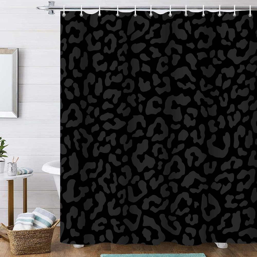 Cheetah Shower Curtain,Black Leopard Animal Print Waterproof Polyester Shower Curtains, 70.8 Inch