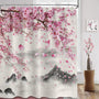 Cherry Blossom Shower Curtain 70.8" Spring Japanese Anime Pink and Grey Waterproof Curtains
