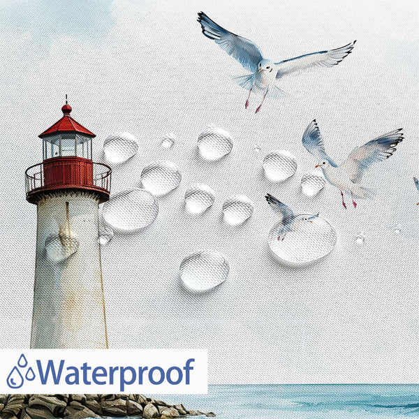 Coastal Beach Shower Curtain 70.8", Nautical Lighthouse Sailboat Ocean Seaside Seascape Shower Curtain