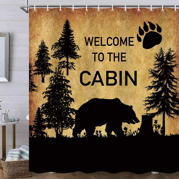 70.8"Country Style Bear Shower Curtain, Wild Animal Forest Decor Rustic Cabin Waterproof Shower Curtains