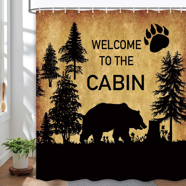 70.8"Country Style Bear Shower Curtain, Wild Animal Forest Decor Rustic Cabin Waterproof Shower Curtains