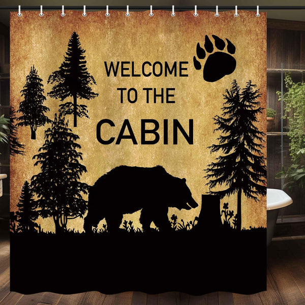 70.8"Country Style Bear Shower Curtain, Wild Animal Forest Decor Rustic Cabin Waterproof Shower Curtains