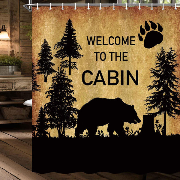 70.8"Country Style Bear Shower Curtain, Wild Animal Forest Decor Rustic Cabin Waterproof Shower Curtains