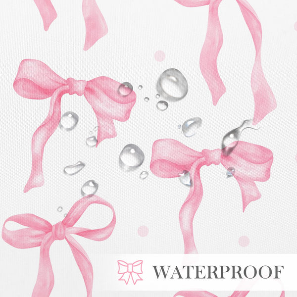 Cute Bow Shower Curtain, Pink Aesthetic Bowknot Minimalist White Waterproof Polyester,70.8 Inch