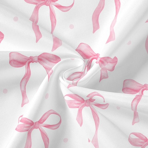 Cute Bow Shower Curtain, Pink Aesthetic Bowknot Minimalist White Waterproof Polyester,70.8 Inch