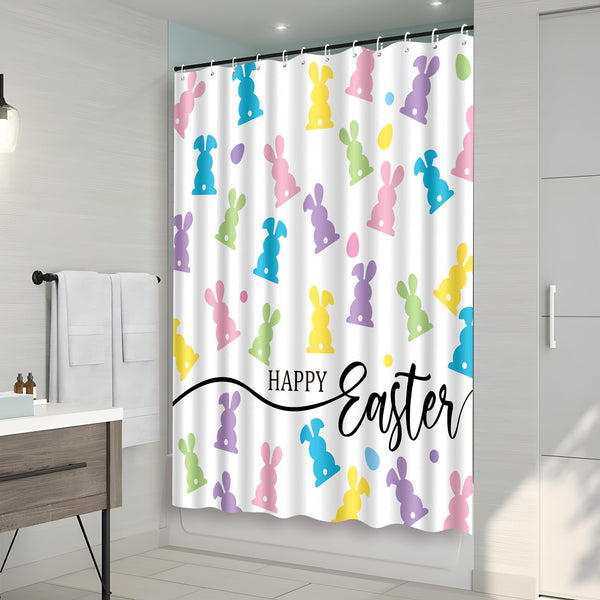 70.8" Easter Bunny Shower Curtain for Bathroom Spring Decorations Set with Hooks, Waterproof Polyester