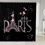 Eiffel Tower Bath Curtain Black Pink Chic Paris Shower Curtain Modern French Romantic Theme 70.8"