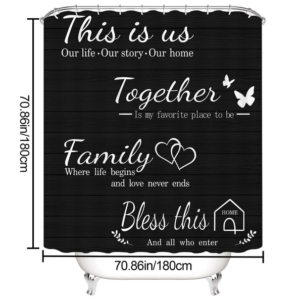 Family Shower Curtain, 70.8" Black Waterproof Polyester Shower Curtains(This is us Together Family Bless this)