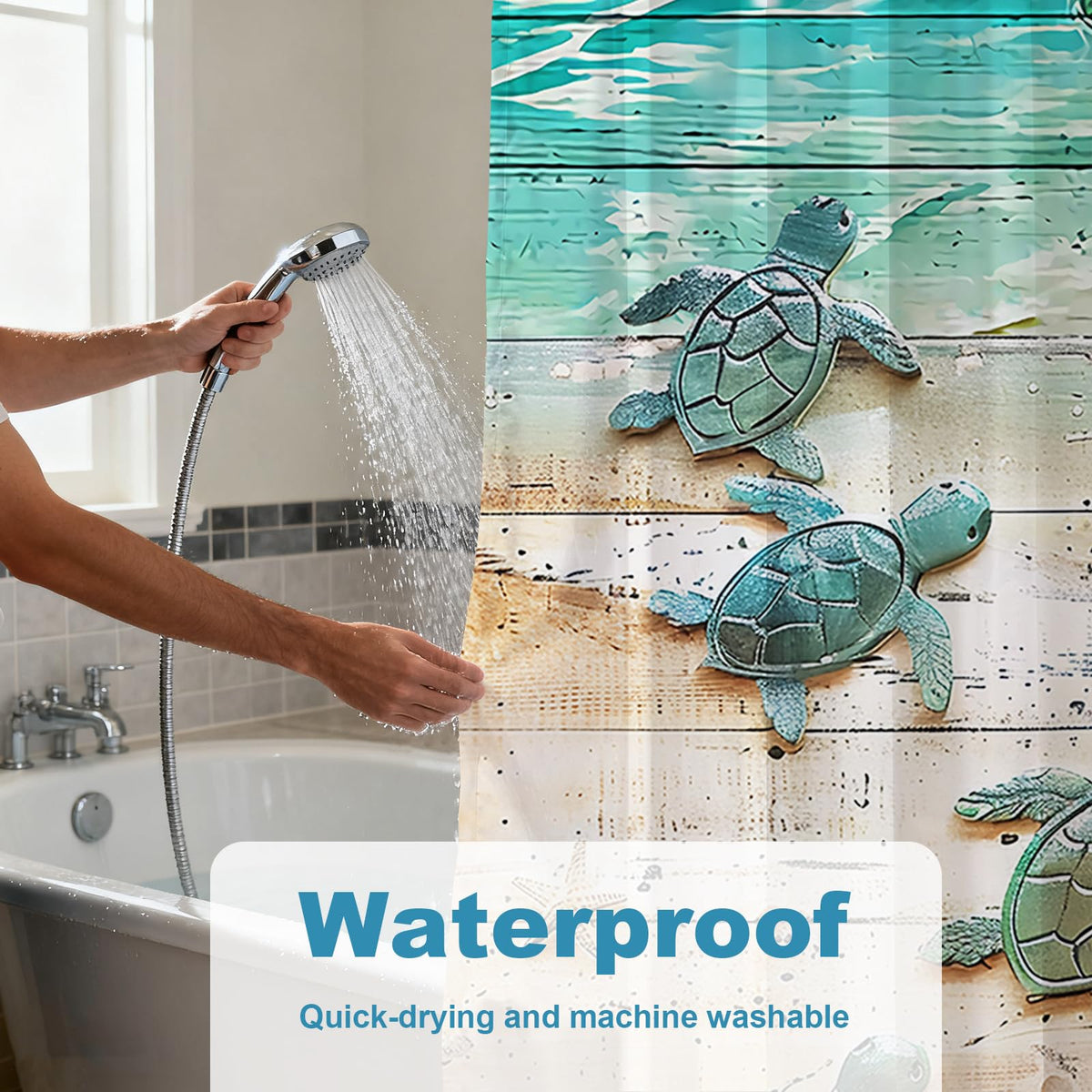 70.8" Final Friday Green Beach Sea Turtle Shower Curtain Nautical Teal Theme Fabric Bathroom Blue Ocean Decor