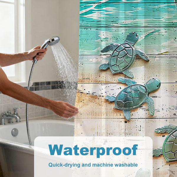 70.8" Final Friday Green Beach Sea Turtle Shower Curtain Nautical Teal Theme Fabric Bathroom Blue Ocean Decor