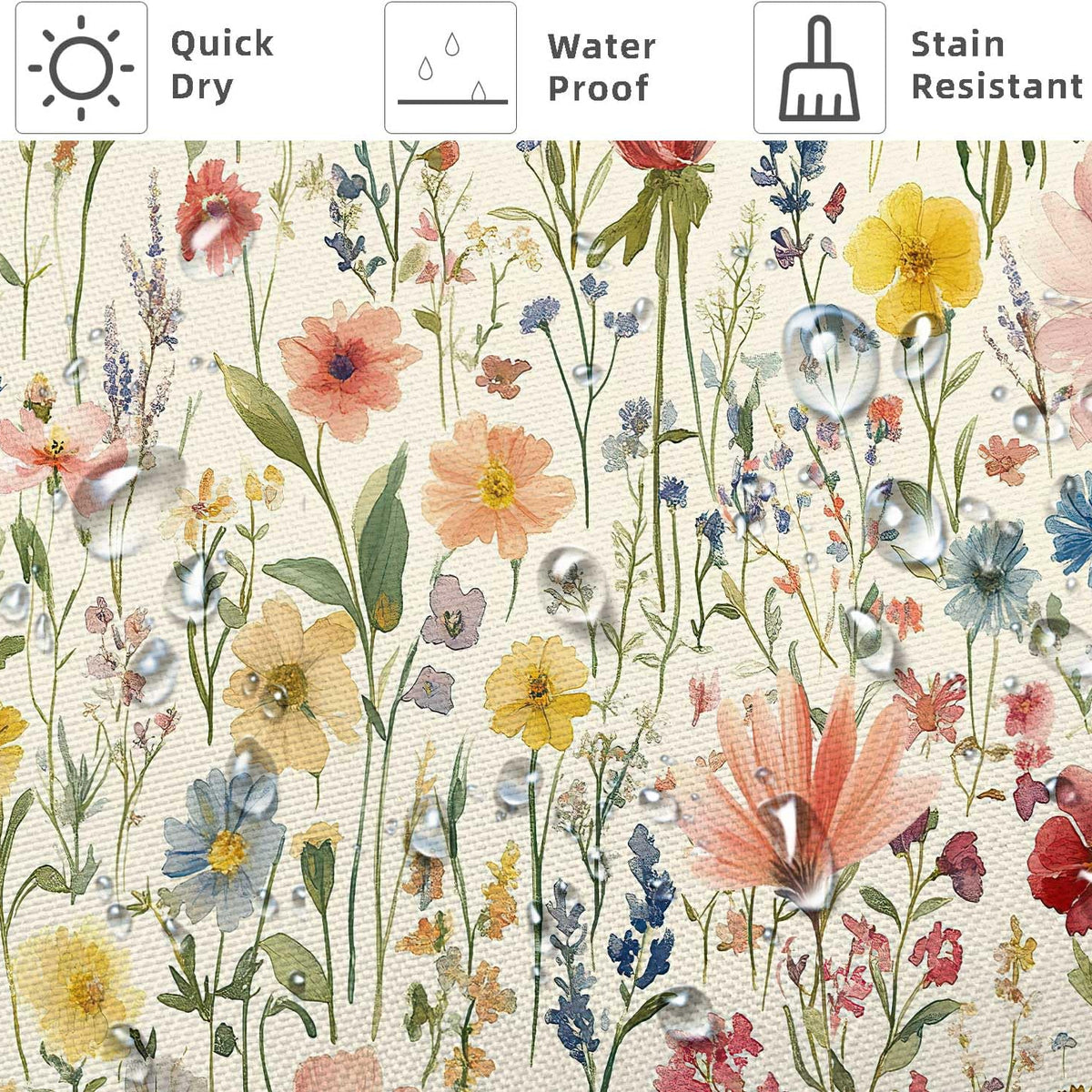 Floral Shower Curtain, 70.8" Vintage Flower Watercolor Plant Style Shower Curtain, Boho Colorful Wildflower