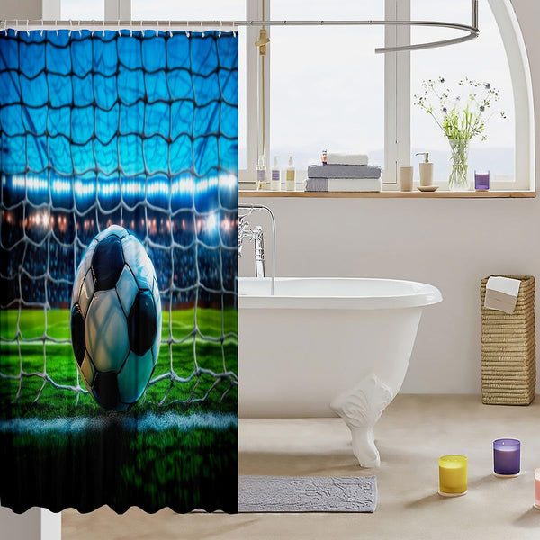 Football Shower Curtain for Stalls Bathtubs Sports Soccer Ball Theme Shower Curtain Set 70.8"
