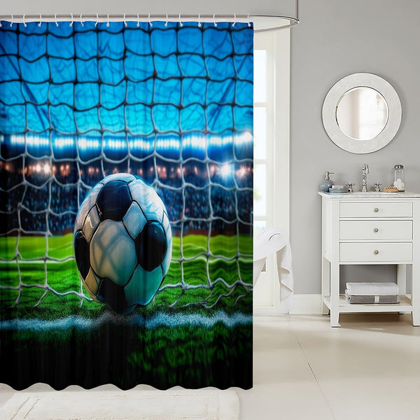 Football Shower Curtain for Stalls Bathtubs Sports Soccer Ball Theme Shower Curtain Set 70.8"