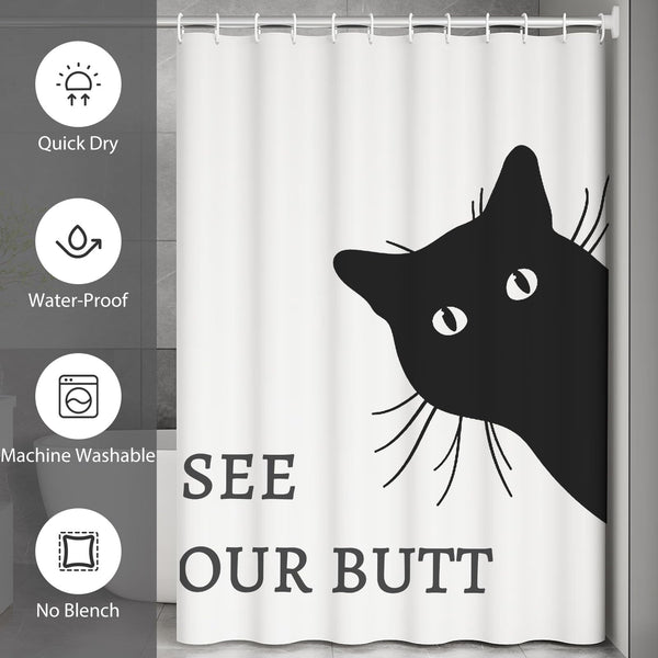 Funny Cat Shower Curtain 70.8" Farm Waterproof Fabric Shower Curtain with Hooks - I See Your Butt