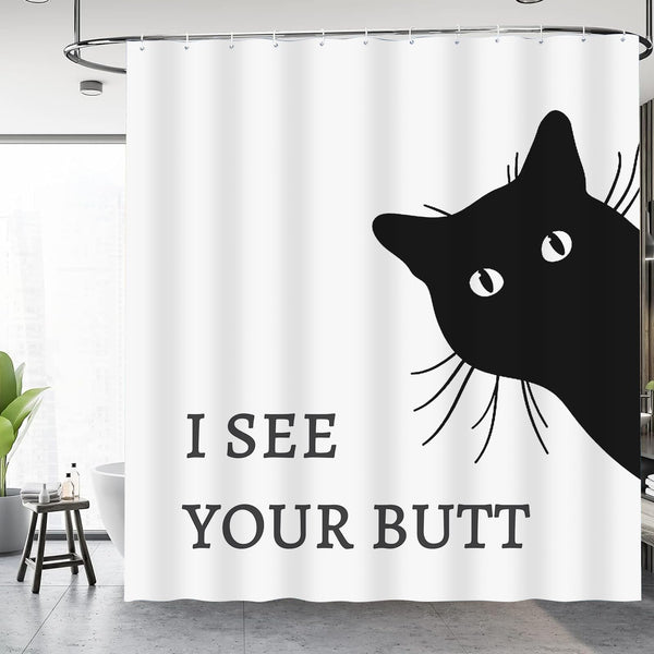 Funny Cat Shower Curtain 70.8" Farm Waterproof Fabric Shower Curtain with Hooks - I See Your Butt