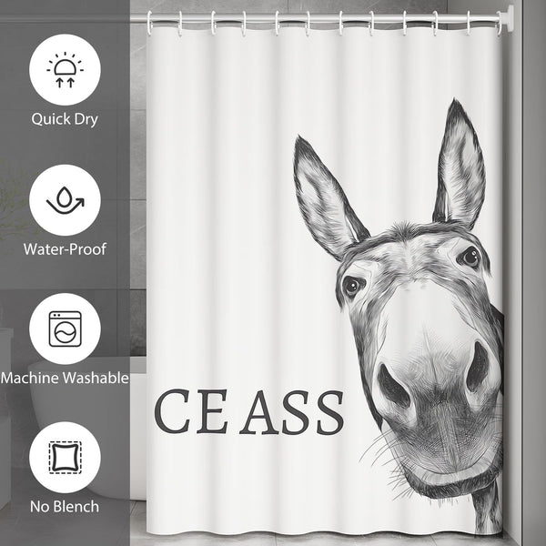 Funny Donkey Shower Curtain 70.8" Farmhouse Waterproof Polyester Fabric Bath Curtain with Hooks
