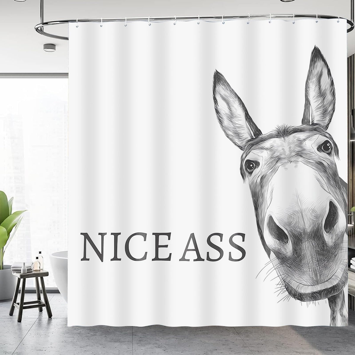 Funny Donkey Shower Curtain 70.8" Farmhouse Waterproof Polyester Fabric Bath Curtain with Hooks