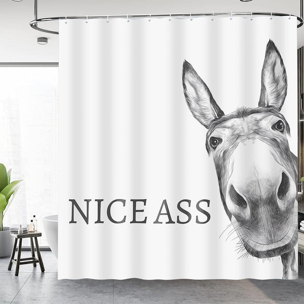 Funny Donkey Shower Curtain 70.8" Farmhouse Waterproof Polyester Fabric Bath Curtain with Hooks