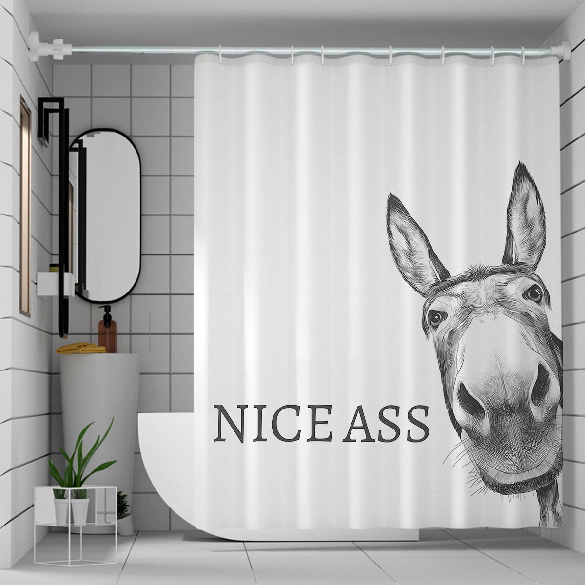 Funny Donkey Shower Curtain 70.8" Farmhouse Waterproof Polyester Fabric Bath Curtain with Hooks