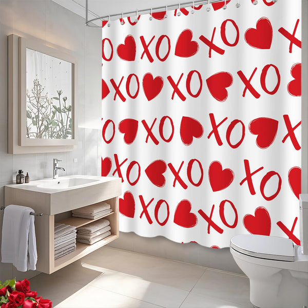 70.8"Funny Valentines Shower Curtain, XOXO Romantic Waterproof Polyester Fabric Bathroom Curtain Set