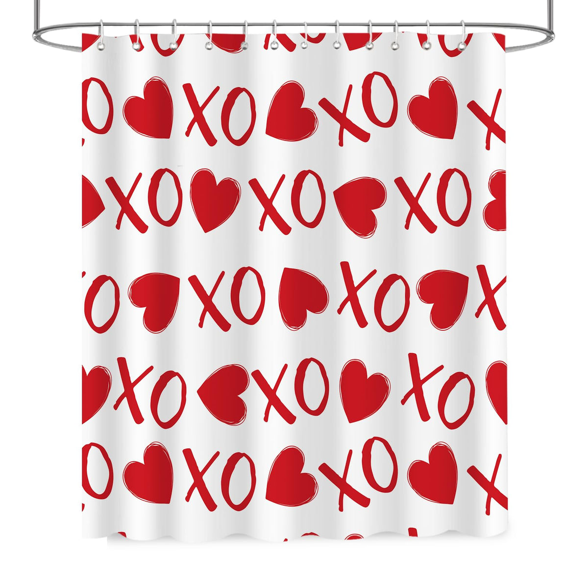 70.8"Funny Valentines Shower Curtain, XOXO Romantic Waterproof Polyester Fabric Bathroom Curtain Set