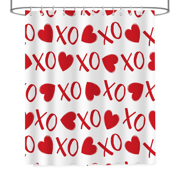 70.8"Funny Valentines Shower Curtain, XOXO Romantic Waterproof Polyester Fabric Bathroom Curtain Set
