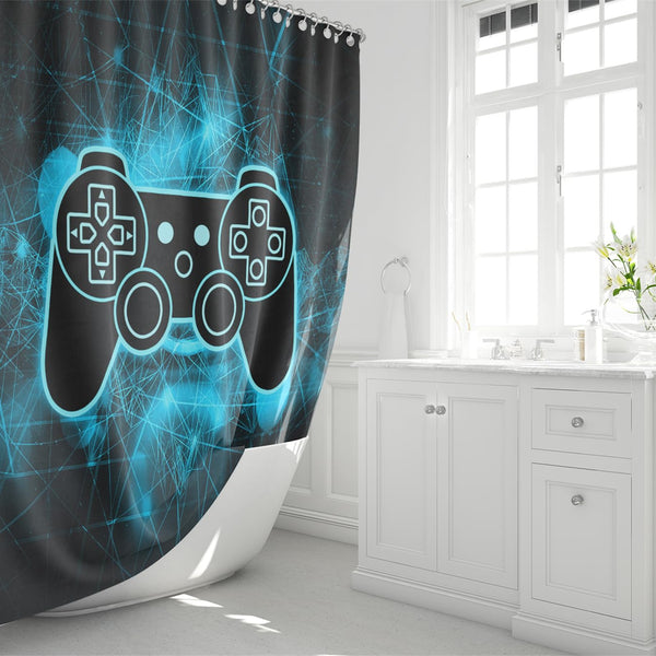 70.8" Game Shower Curtain for Boy - Blue and Black Gaming Kids Gamer Waterproof Polyester Shower Curtains