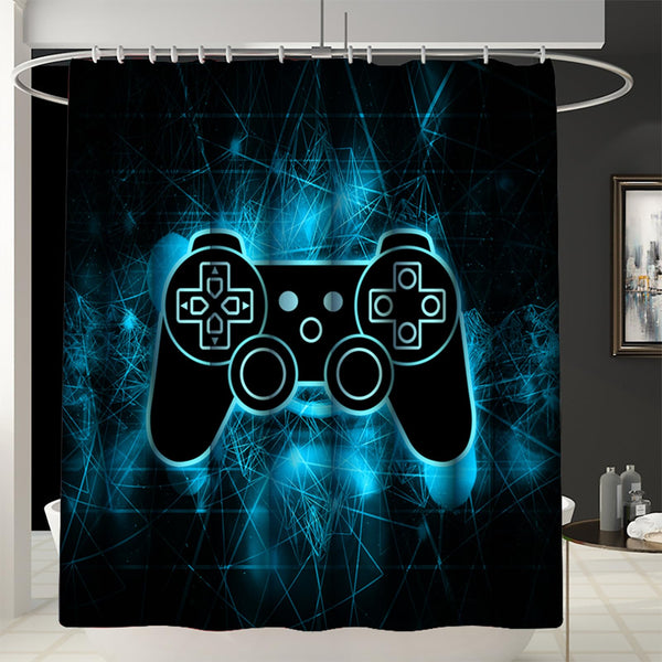 70.8" Game Shower Curtain for Boy - Blue and Black Gaming Kids Gamer Waterproof Polyester Shower Curtains