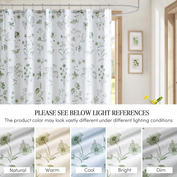 Sage Green Garden Shower Curtain Botanical Floral Print Cotton Shower Curtain for Bathroom 70.8 Inch