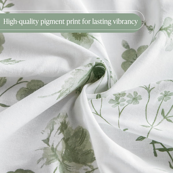 Sage Green Garden Shower Curtain Botanical Floral Print Cotton Shower Curtain for Bathroom 70.8 Inch