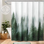 Green Shower Curtain, 70.8 Inch Misty Forest Pattern, Nature Woodland Artistic Pine Tree Fog Bath Curtain