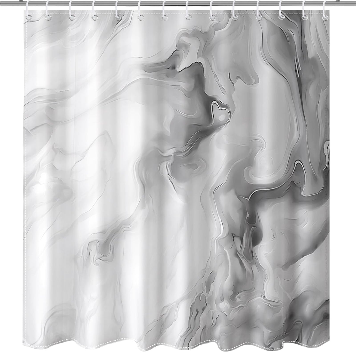 Grey Marble Shower Curtain, 70.8"Abstract Gray and White Shower Curtain with Hooks Modern Art Decor