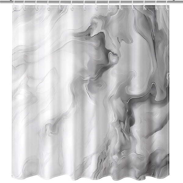Grey Marble Shower Curtain, 70.8"Abstract Gray and White Shower Curtain with Hooks Modern Art Decor