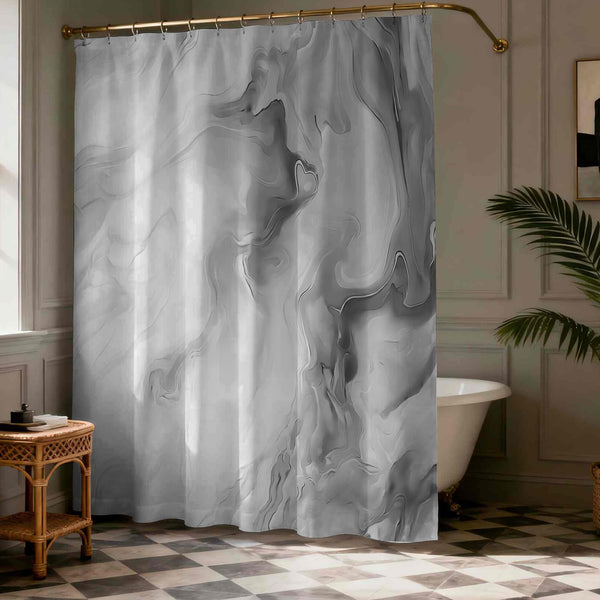 Grey Marble Shower Curtain, 70.8"Abstract Gray and White Shower Curtain with Hooks Modern Art Decor
