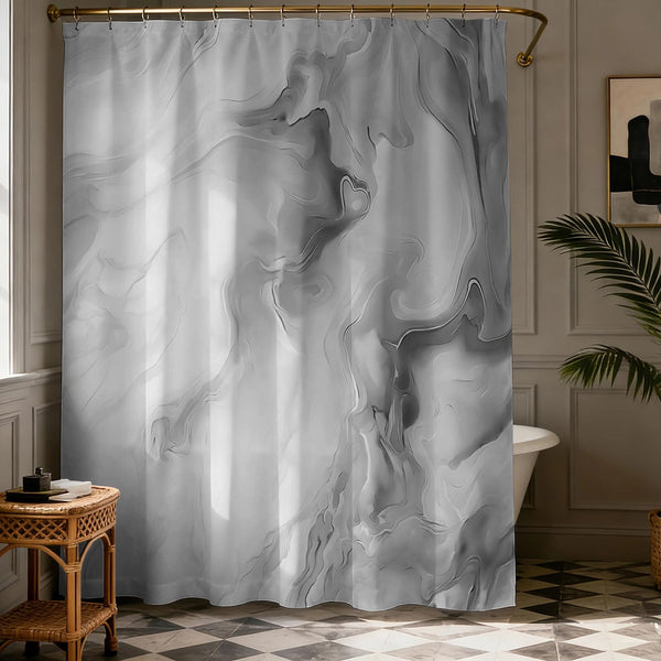 Grey Marble Shower Curtain, 70.8"Abstract Gray and White Shower Curtain with Hooks Modern Art Decor
