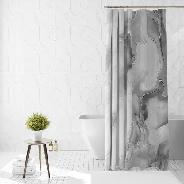 Grey Marble Shower Curtain, 70.8"Abstract Gray and White Shower Curtain with Hooks Modern Art Decor