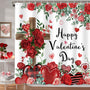 Happy Valentine's Shower Curtain, 70.8"Religious Cross Red Roses Heart Shower Curtain for Valentine's Day