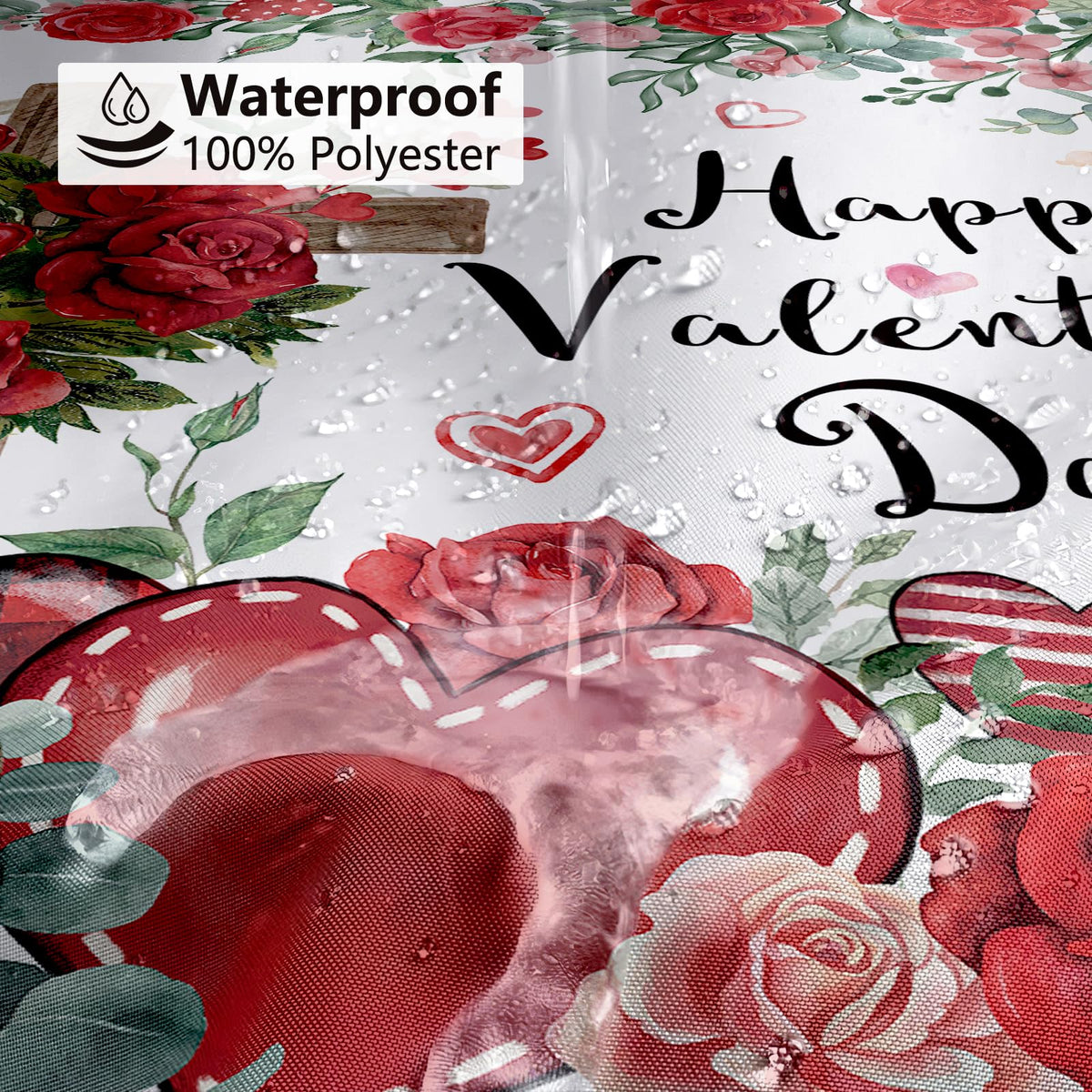 Happy Valentine's Shower Curtain, 70.8"Religious Cross Red Roses Heart Shower Curtain for Valentine's Day