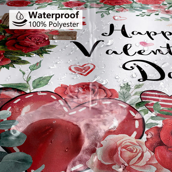 Happy Valentine's Shower Curtain, 70.8"Religious Cross Red Roses Heart Shower Curtain for Valentine's Day