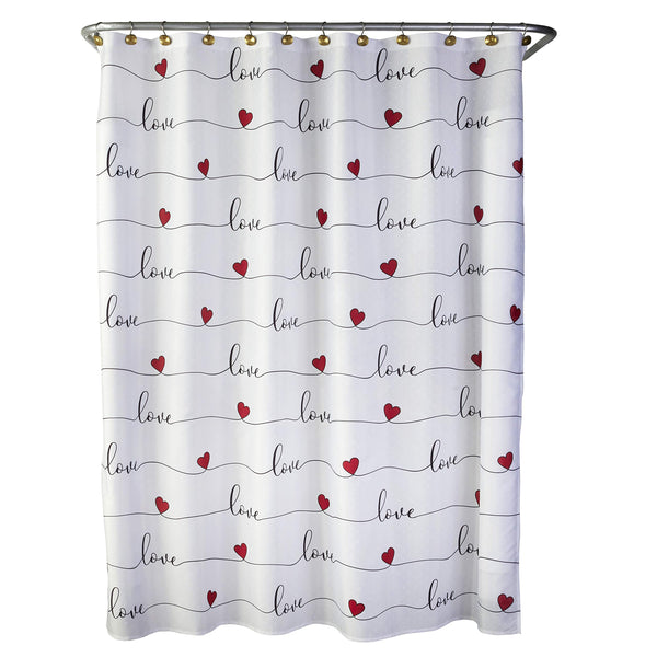 70.8"Home Valentine's Day Love Script Swiss Dot Fabric Shower Curtain, White