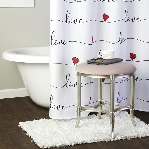 70.8"Home Valentine's Day Love Script Swiss Dot Fabric Shower Curtain, White