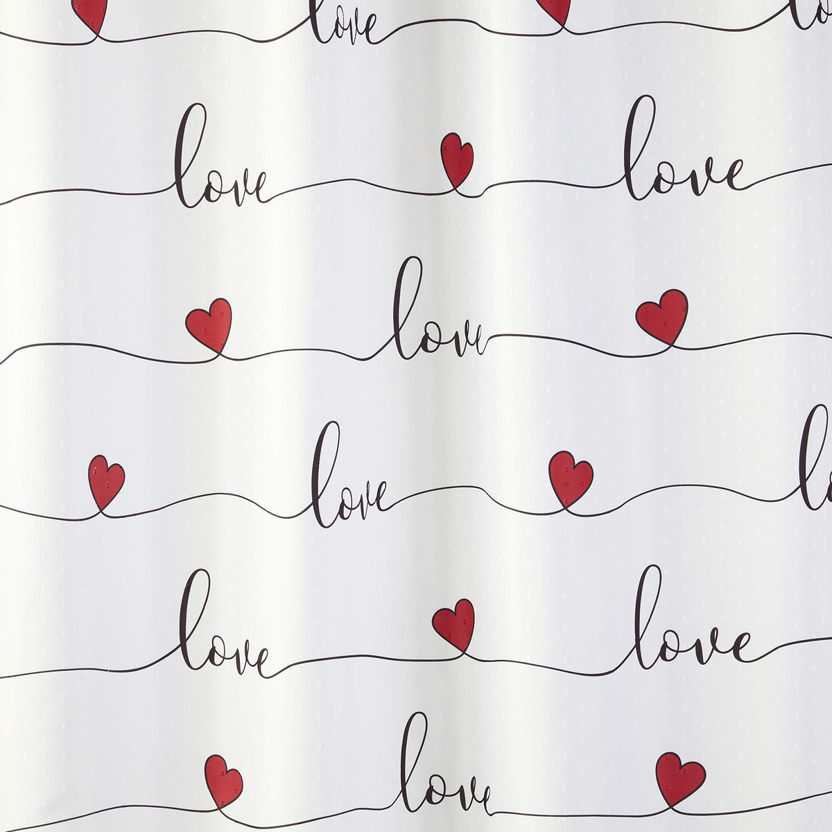 70.8"Home Valentine's Day Love Script Swiss Dot Fabric Shower Curtain, White