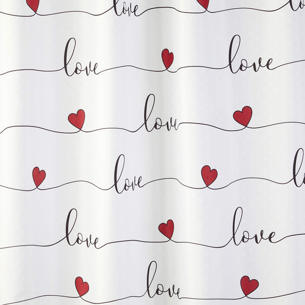 70.8"Home Valentine's Day Love Script Swiss Dot Fabric Shower Curtain, White